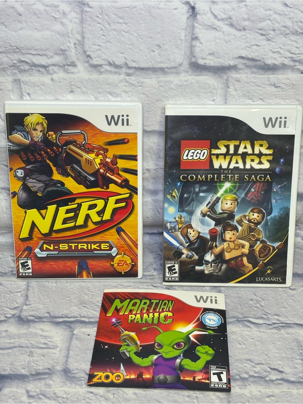 Lot of 3 Nintendo Wii Games Nerf N Strike Star Wars Martian Panic Manuals Cases
